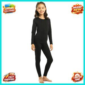 Girls Fleece Lined Thermal Set Long Johns Base Layer Winter Warm